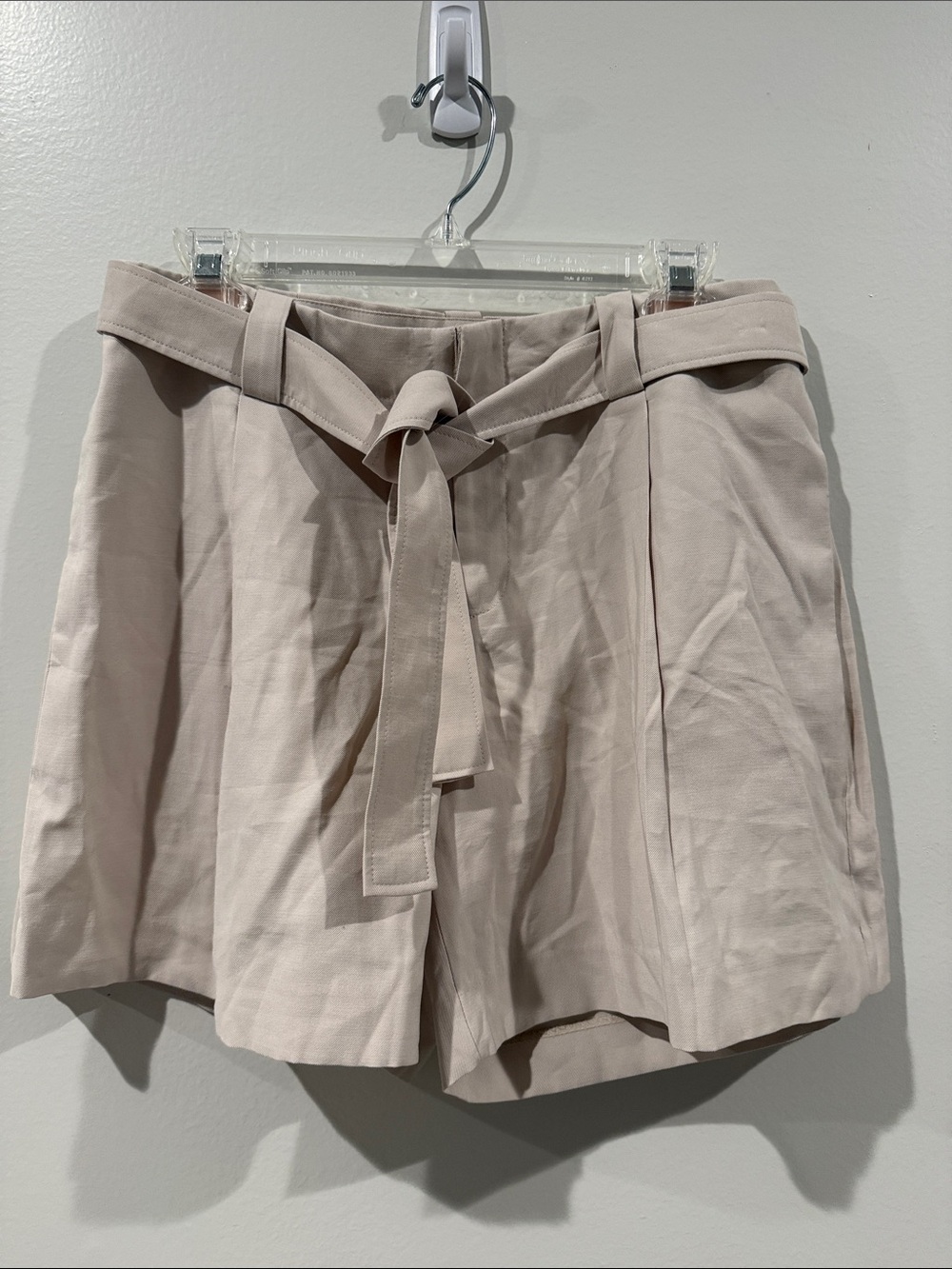 Calvin Klein High-Waist Tie-Belt Shorts in Light Beige, S